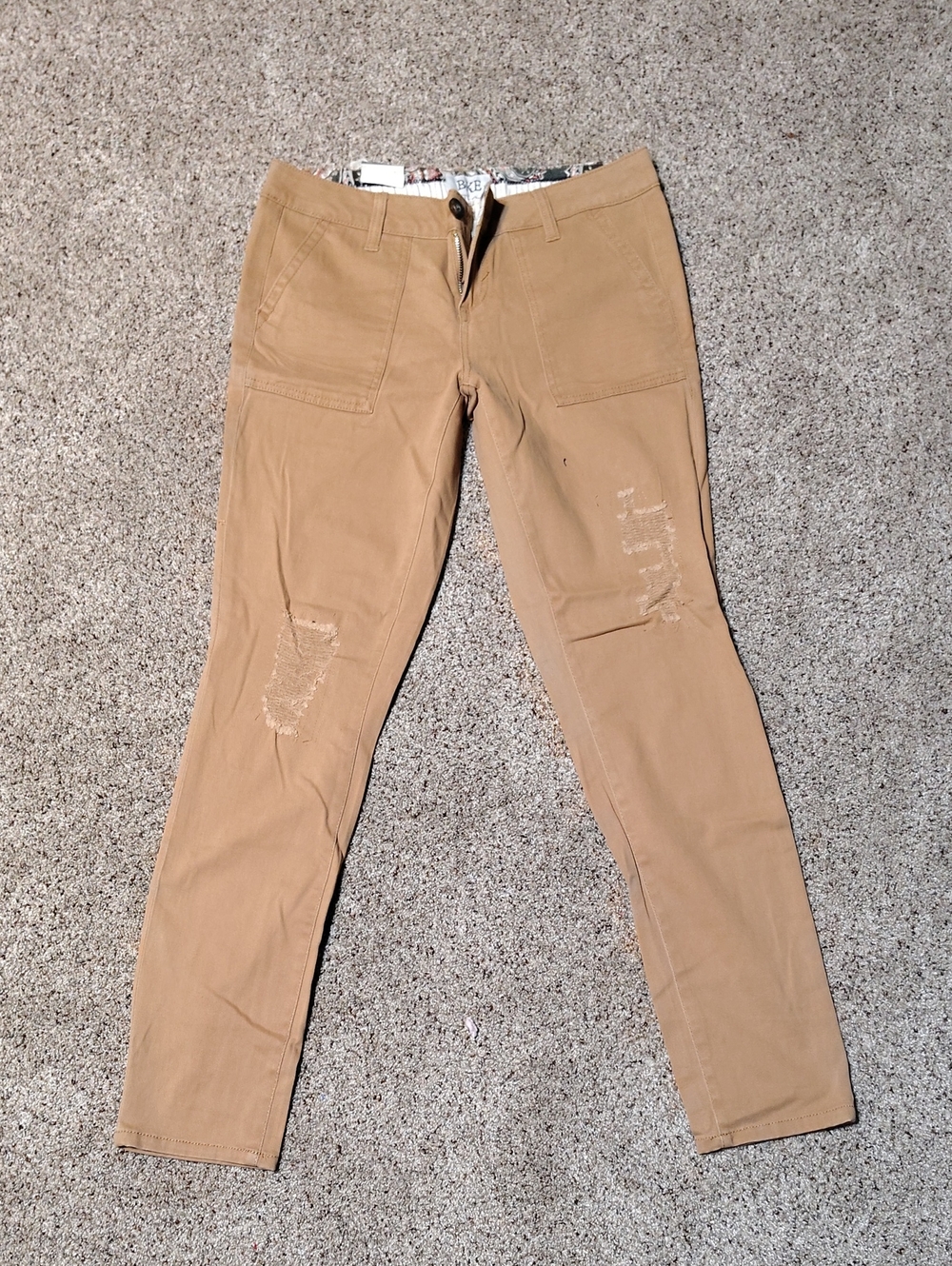 BKE Women’s Tan Skinny Distressed Utility Pants